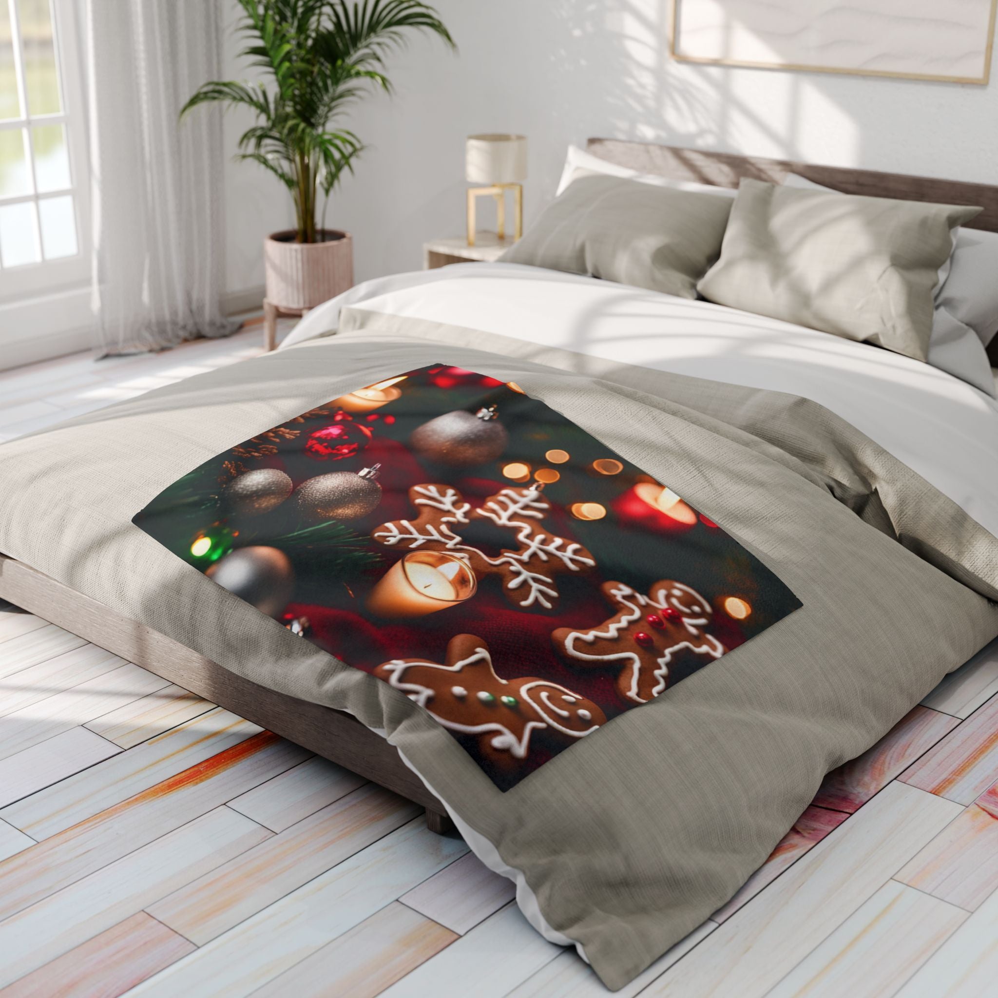 Christmas Blanket Gingerbread Men And Candles
